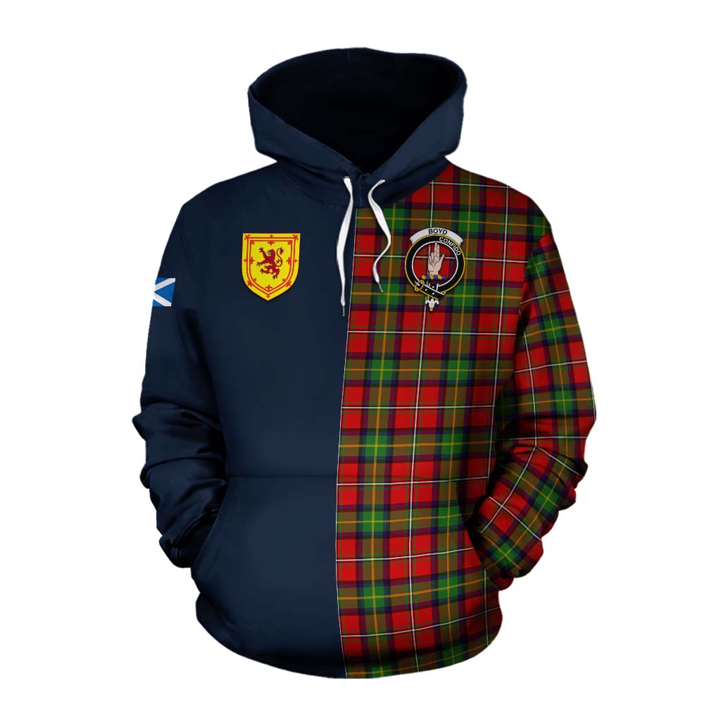 Tartan Vibes Clothing Boyd Tartan Cotton Hoodie Alba with Scottish Lion Royal Arm Half Style