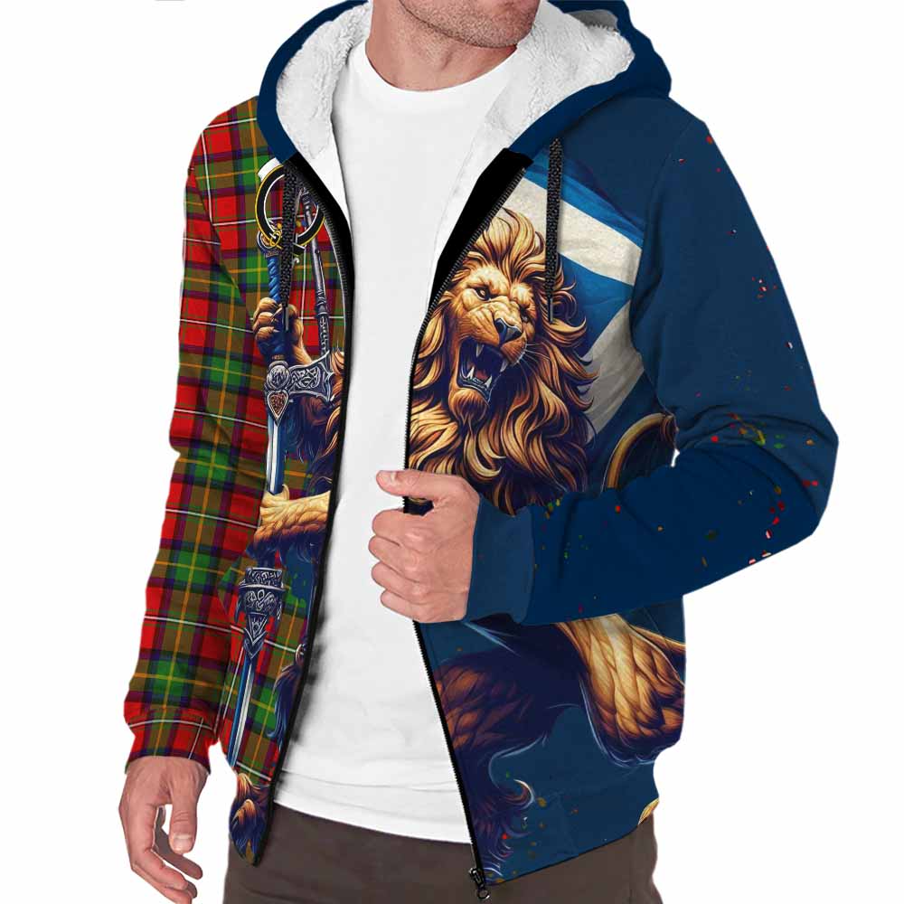 Tartan Vibes Clothing Boyd Tartan Family Crest Sherpa Hoodie with Scottish Majestic Lion