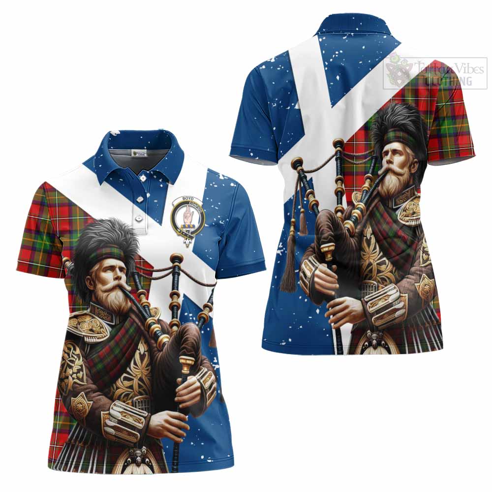 Tartan Vibes Clothing Boyd Tartan Women's Polo Shirt with Family Crest Scottish Bagpiper Vibes