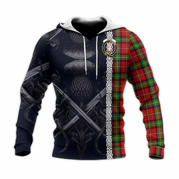 Boyd Tartan Knitted Hoodie with Family Crest Cross Sword Thistle Celtic Vibes