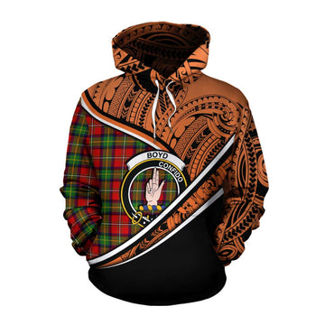 Boyd Crest Tartan Cotton Hoodie with Polynesian Vibes Style - Orange Version