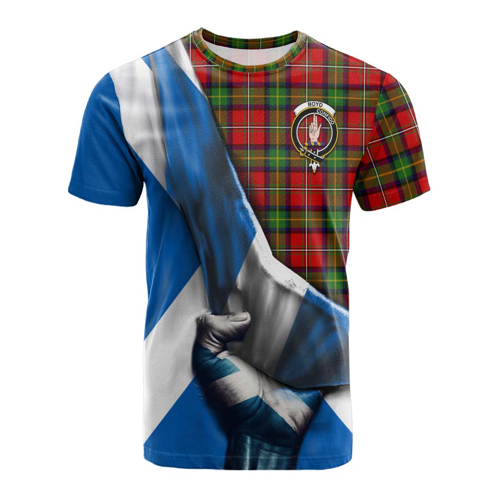 Tartan Vibes Clothing Boyd Tartan Cotton T-shirt with Family Crest Scotland Patriotic Style