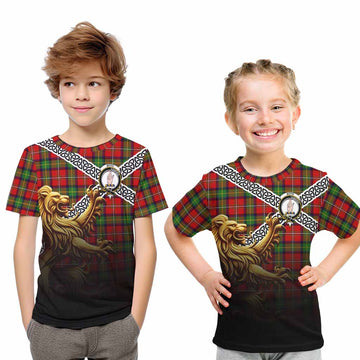 Boyd Crest Tartan Kid T-Shirt with Golden Lion Emblem Celtic Style Youth XL Size14 - Tartan Vibes Clothing