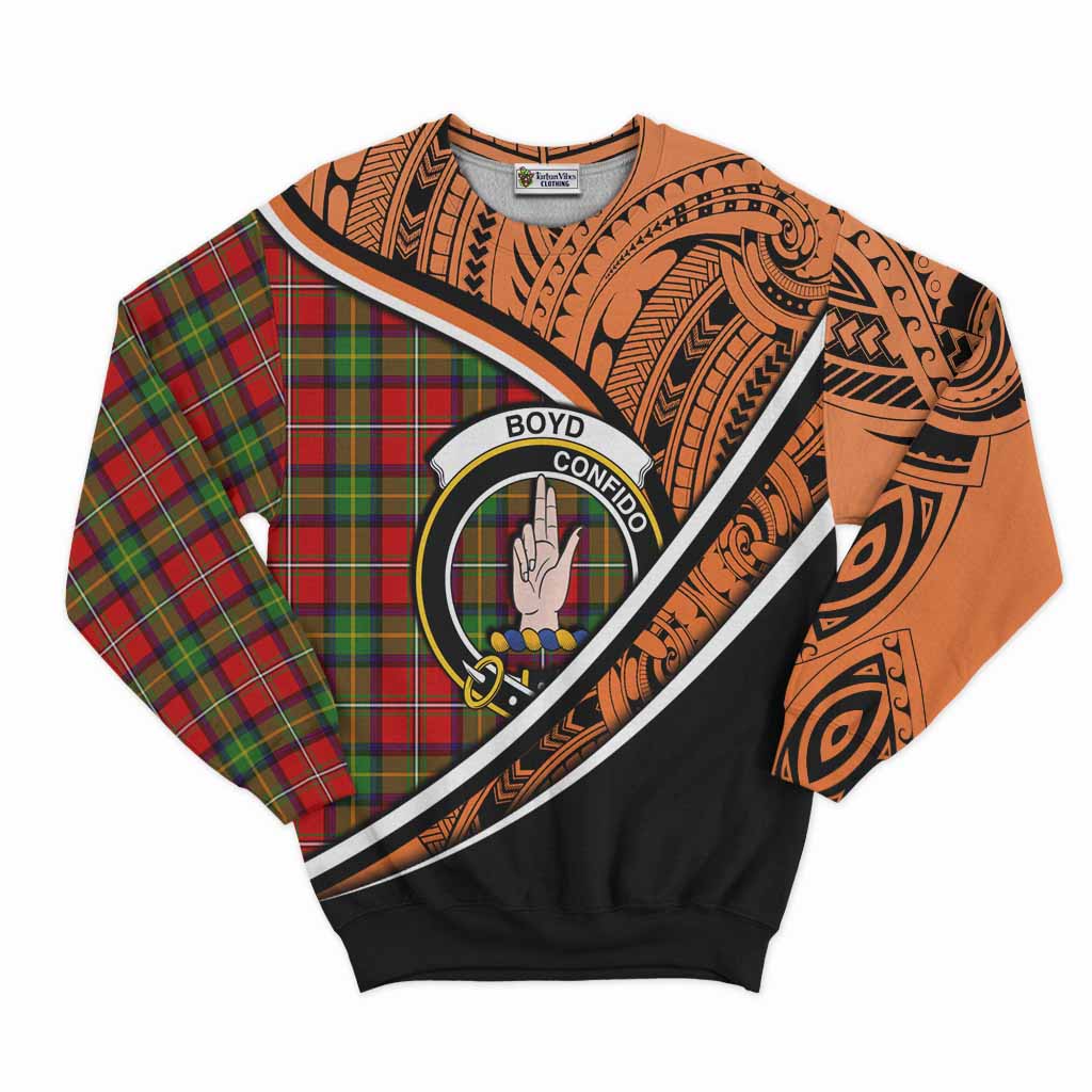 Tartan Vibes Clothing Boyd Crest Tartan Sweatshirt with Maori Tattoo Style - Orange Version