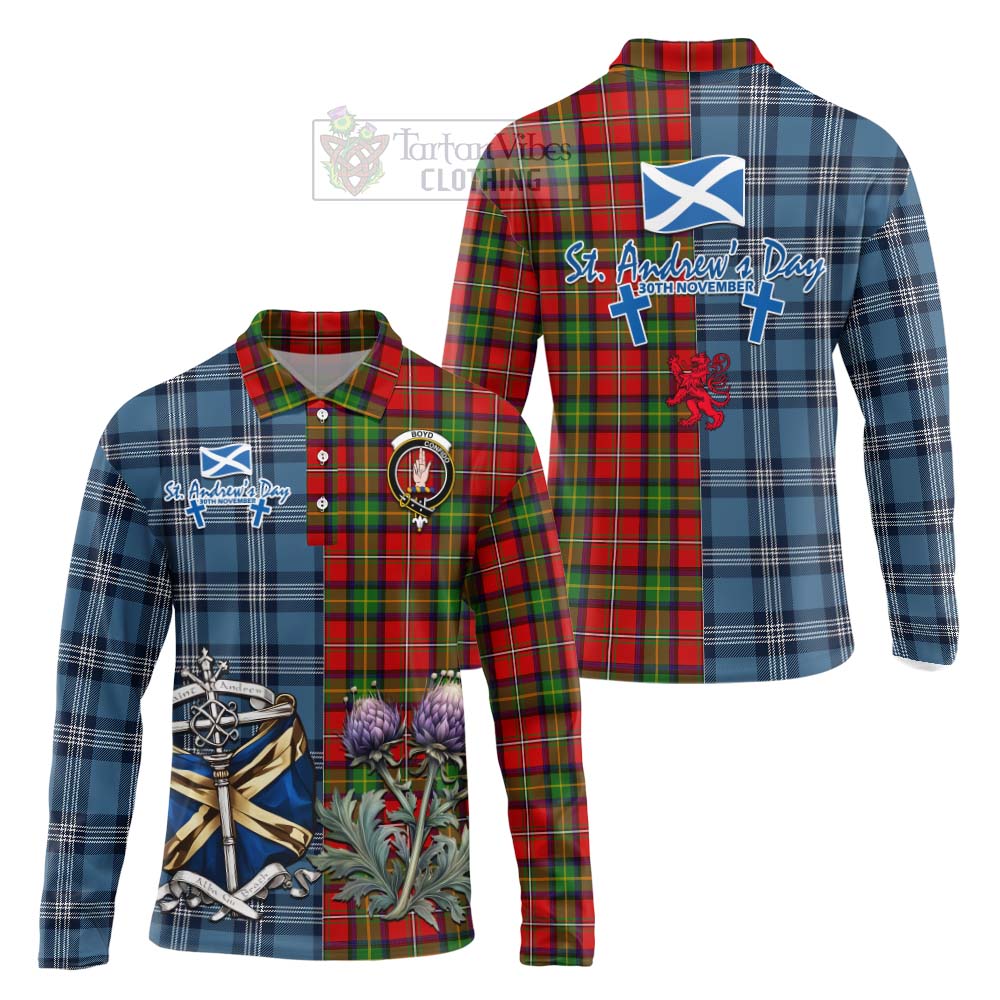 Tartan Vibes Clothing Boyd Tartan Long Sleeve Polo Shirt Happy St. Andrew's Day Half Tartan Style