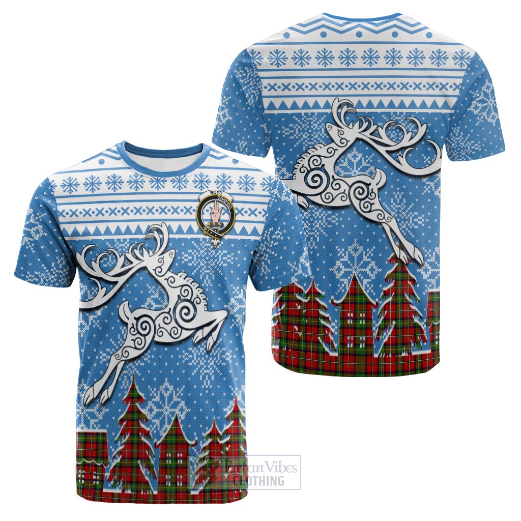 Tartan Vibes Clothing Boyd Clan Christmas Cotton T-shirt Celtic Reindeer Style