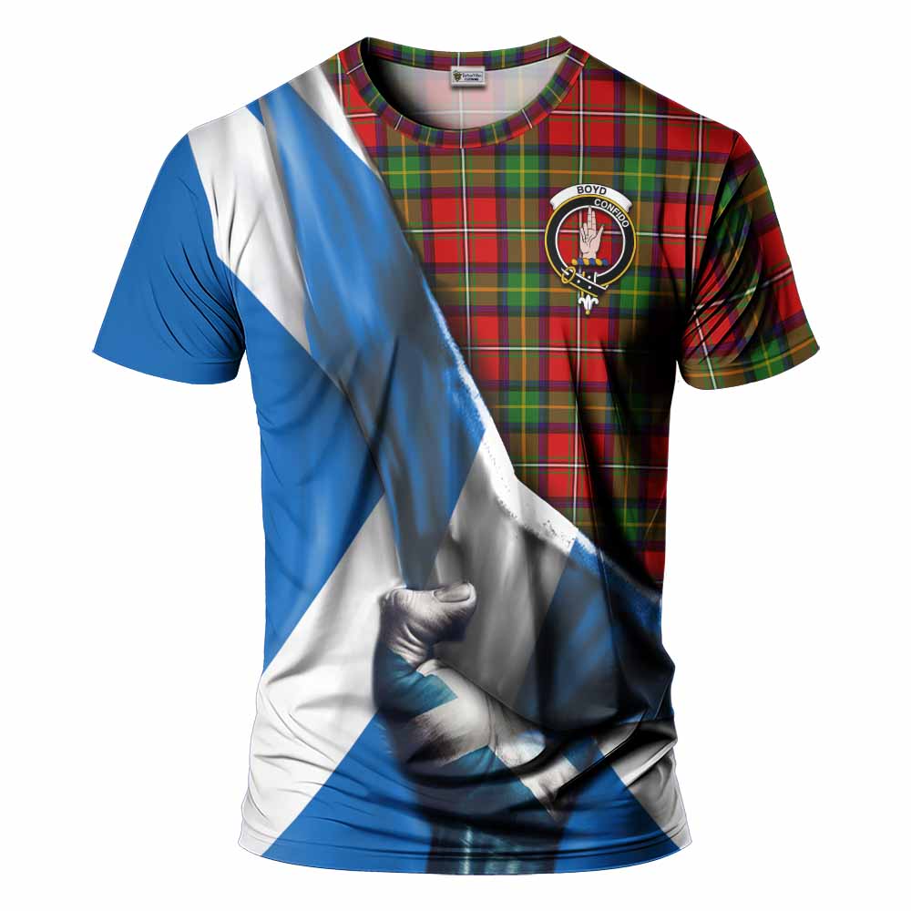 Tartan Vibes Clothing Boyd Tartan T-Shirt with Family Crest Scotland Patriotic Style