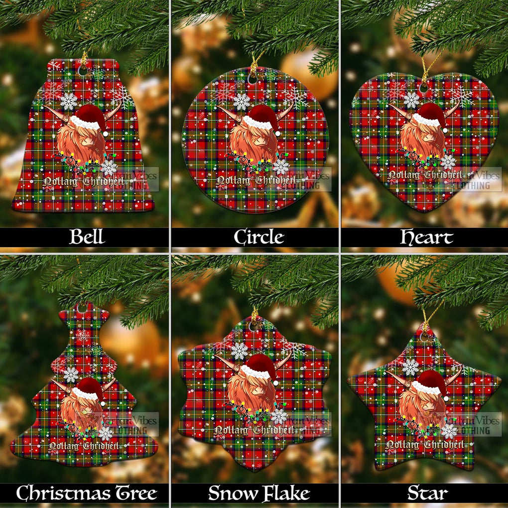 Tartan Vibes Clothing Boyd Clan Tartan Ornament with Christmas Twinkle Highland Cattle