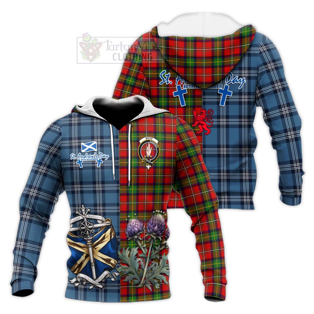 Tartan Vibes Clothing Boyd Tartan Knitted Hoodie Happy St. Andrew's Day Half Tartan Style