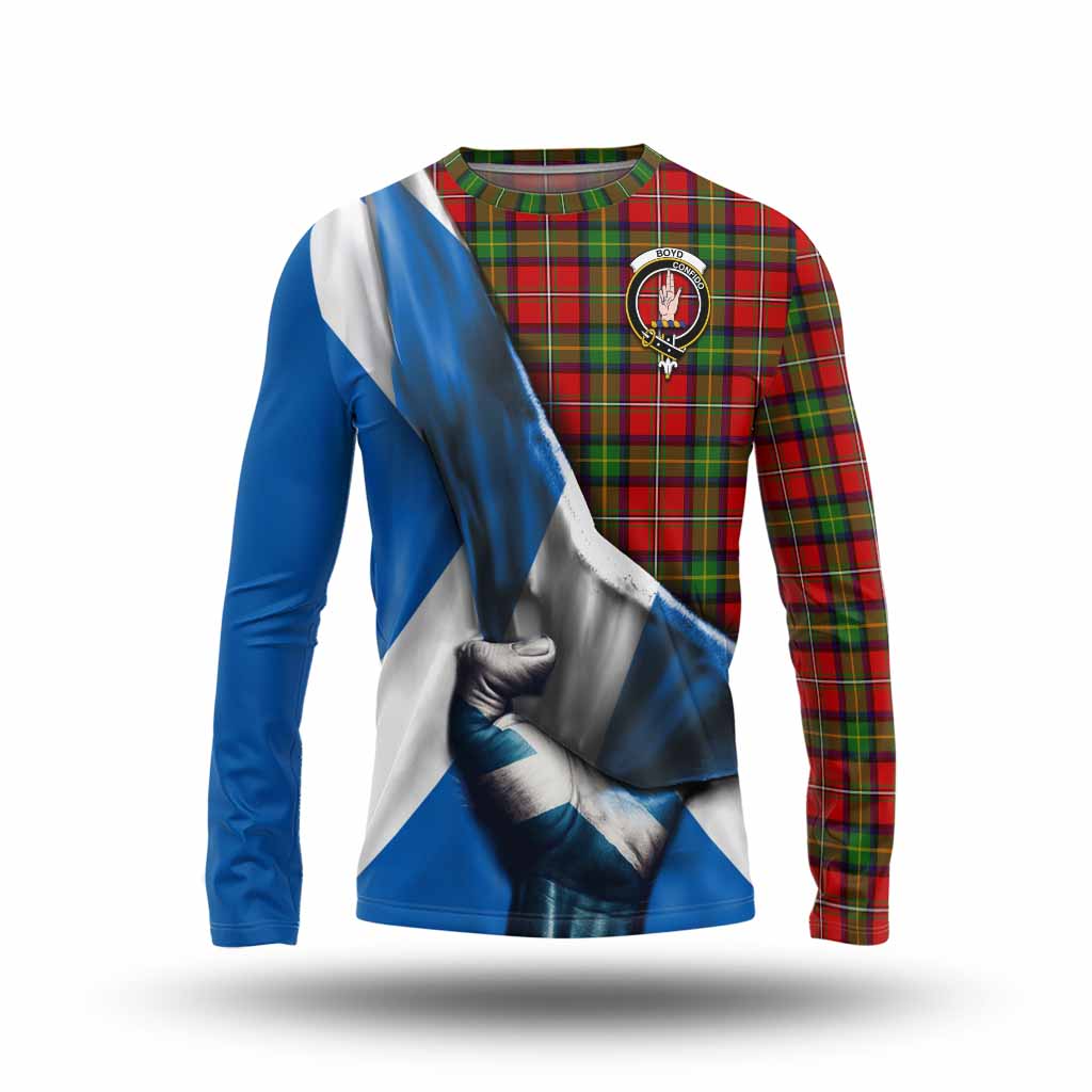 Tartan Vibes Clothing Boyd Tartan Long Sleeve T-Shirt with Family Crest Scotland Patriotic Style