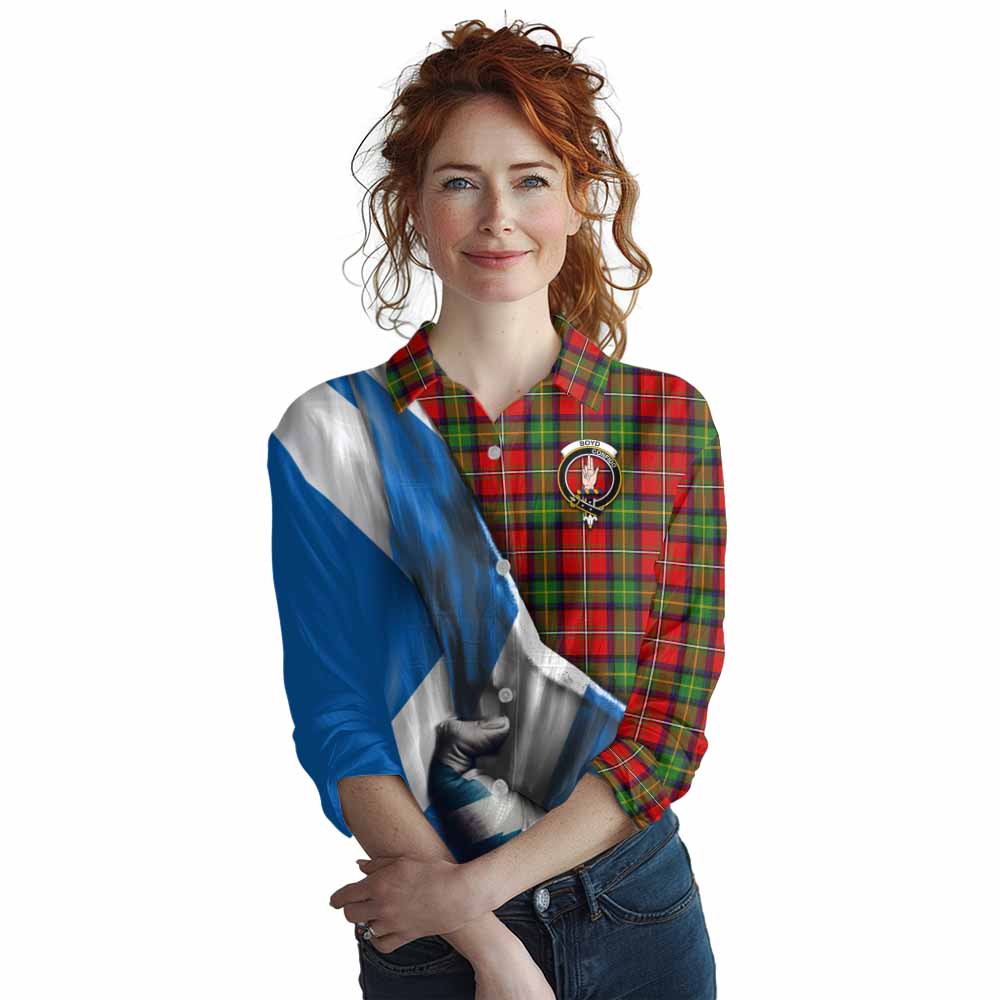 Tartan Vibes Clothing Boyd Tartan Women's Casual Shirt with Family Crest Scotland Patriotic Style