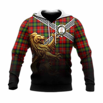 Boyd Crest Tartan Knitted Hoodie with Golden Lion Emblem Celtic Style Unisex Knitted Pullover Hoodie - Tartan Vibes Clothing