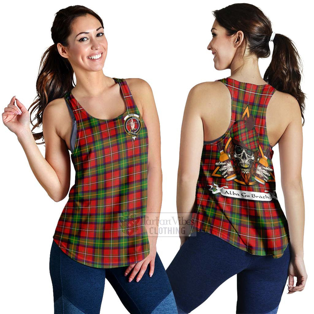 Tartan Vibes Clothing Boyd Tartan Women's Racerback Tanks with Family Crest and Bearded Skull Holding Bottles of Whiskey