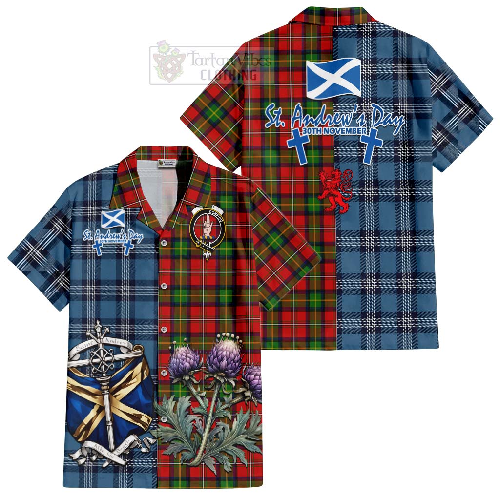 Tartan Vibes Clothing Boyd Tartan Short Sleeve Button Shirt Happy St. Andrew's Day Half Tartan Style