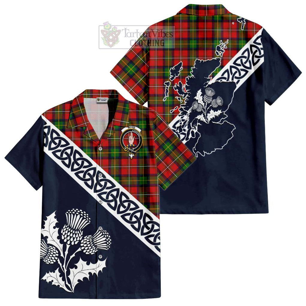 Tartan Vibes Clothing Boyd Tartan Short Sleeve Button Shirt Featuring Thistle and Scotland Map