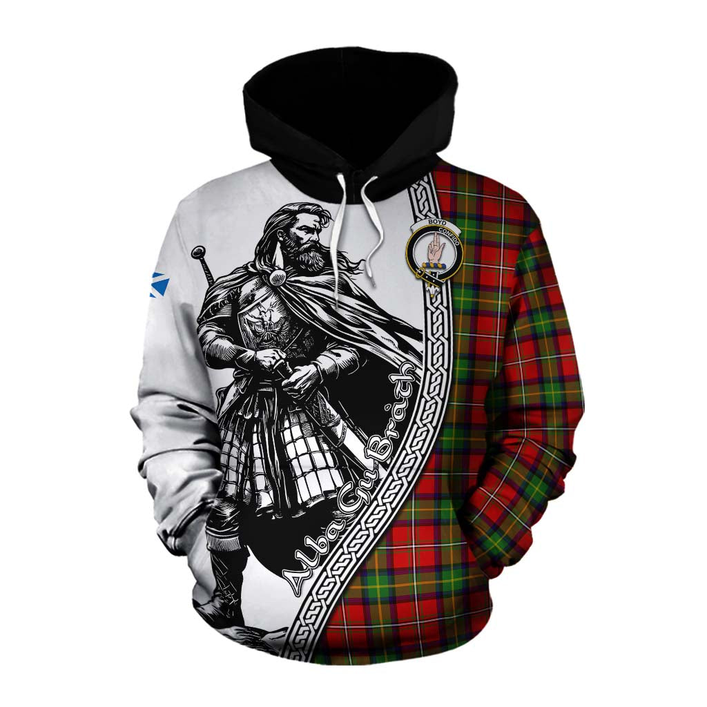 Tartan Vibes Clothing Boyd Tartan Clan Crest Cotton Hoodie with Highlander Warrior Celtic Style