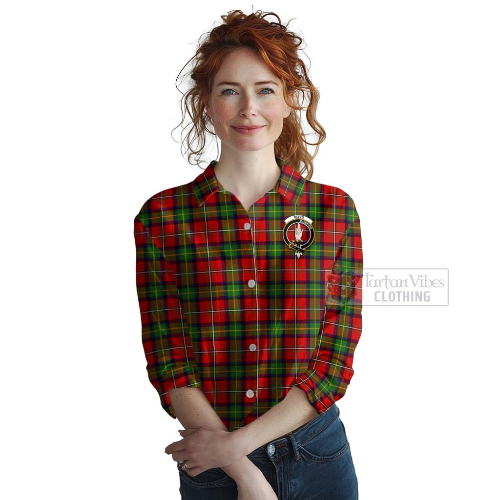 Tartan Vibes Clothing Boyd Tartan Women's Casual Shirt with Family Crest Celtic Skull Style