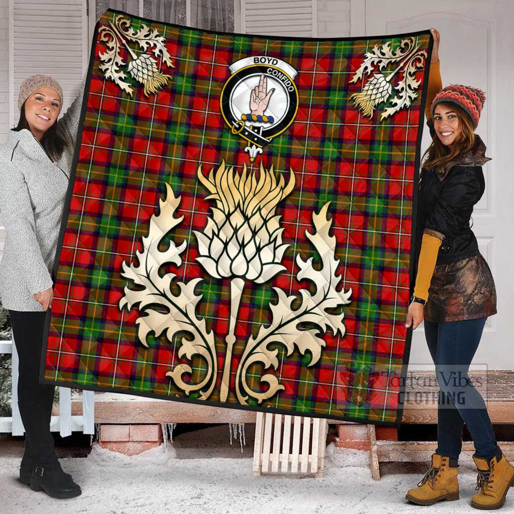 Tartan Vibes Clothing Boyd Tartan Quilt with Family Crest and Golden Thistle Style