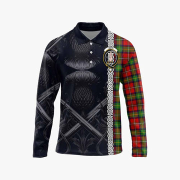 Boyd Tartan Long Sleeve Polo Shirt with Family Crest Cross Sword Thistle Celtic Vibes