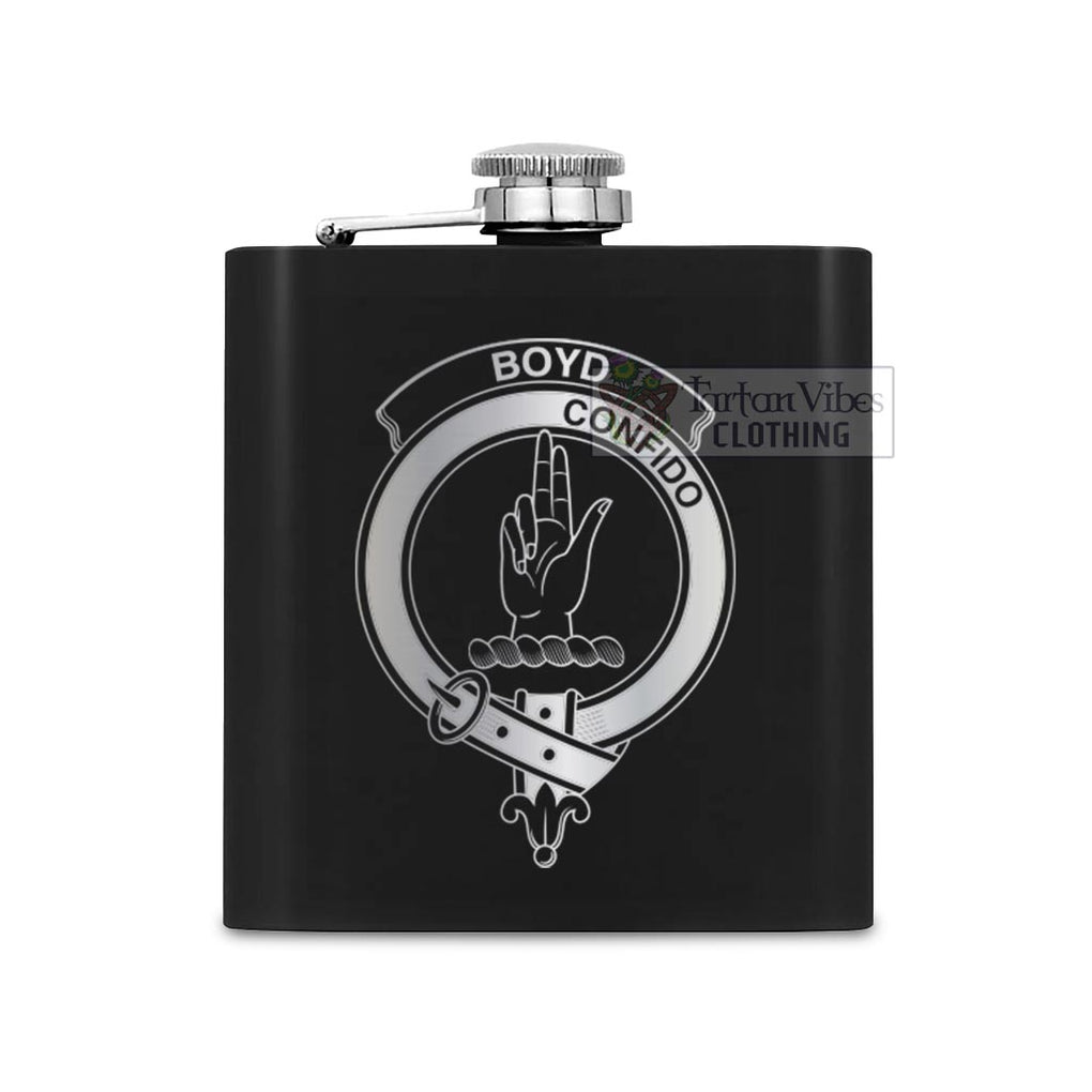 Tartan Vibes Clothing Boyd Crest Hip Flask Set 7oz Black Stainless Steel with A Gift Box