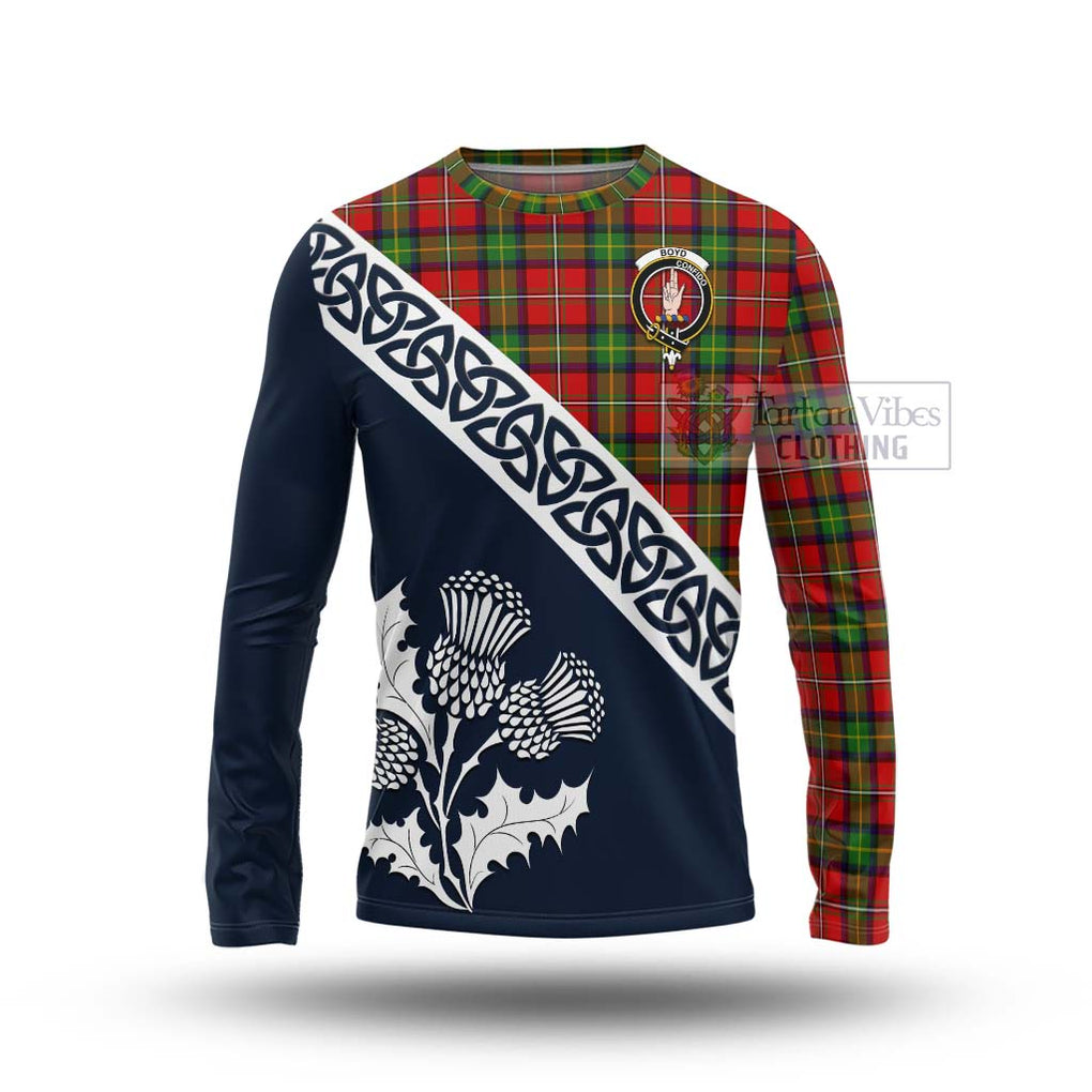 Tartan Vibes Clothing Boyd Tartan Long Sleeve T-Shirt Featuring Thistle and Scotland Map