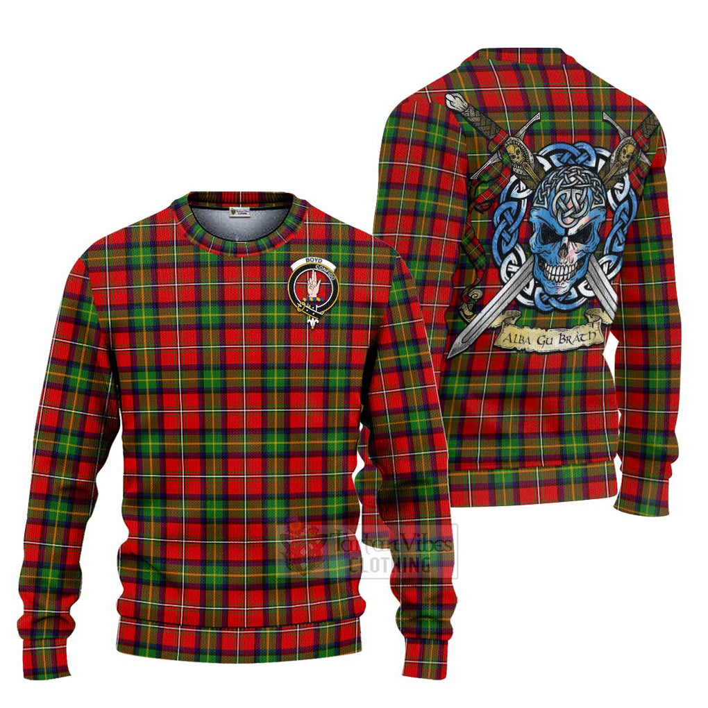 Tartan Vibes Clothing Boyd Tartan Knitted Sweater with Family Crest Celtic Skull Style