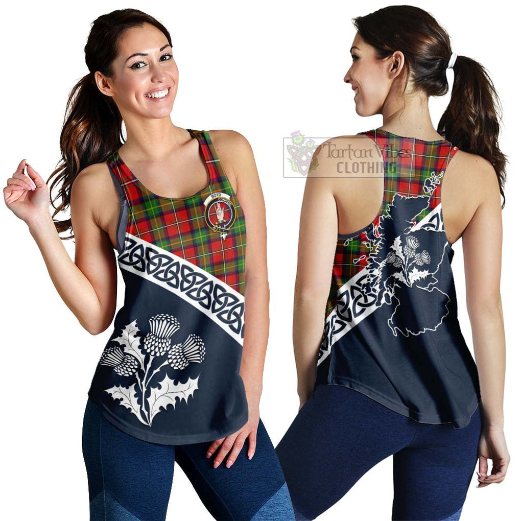 Tartan Vibes Clothing Boyd Tartan Women's Racerback Tanks Featuring Thistle and Scotland Map