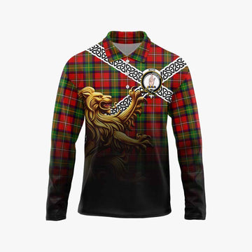 Boyd Crest Tartan Long Sleeve Polo Shirt with Golden Lion Emblem Celtic Style Unisex - Tartan Vibes Clothing