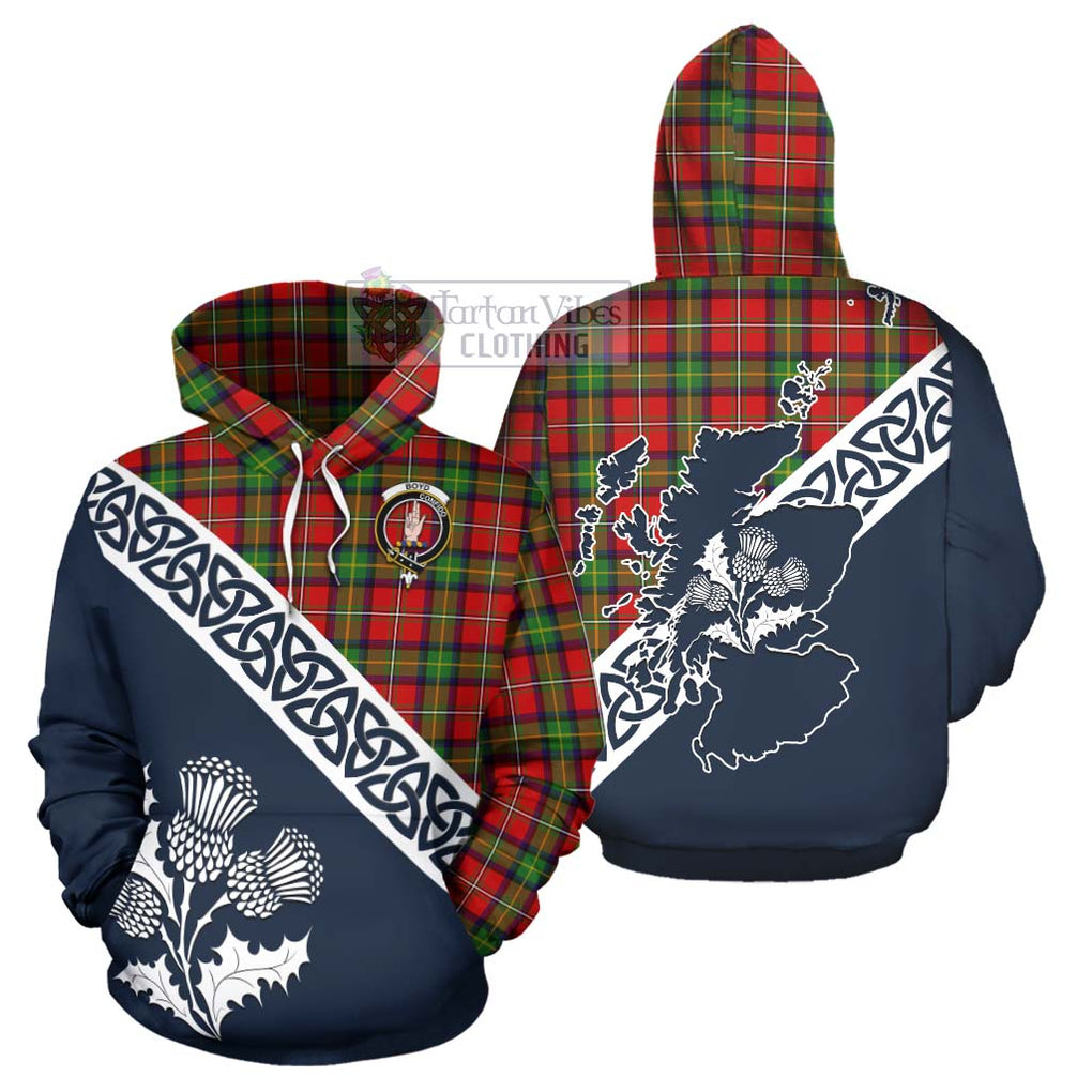 Tartan Vibes Clothing Boyd Tartan Hoodie Featuring Thistle and Scotland Map