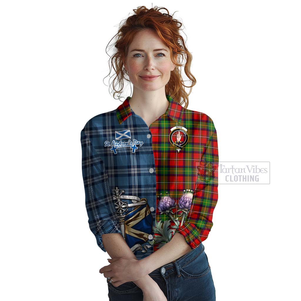 Tartan Vibes Clothing Boyd Tartan Women's Casual Shirt Happy St. Andrew's Day Half Tartan Style