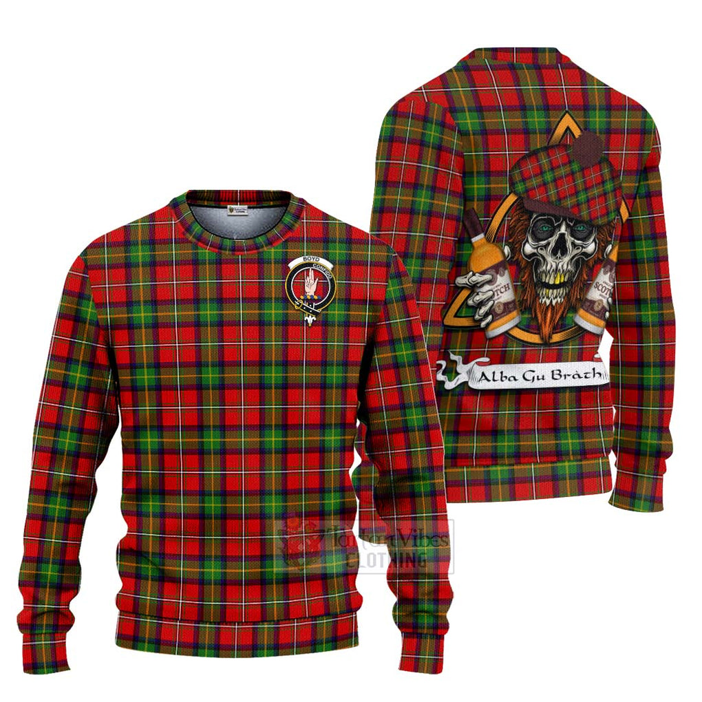 Tartan Vibes Clothing Boyd Tartan Knitted Sweater with Family Crest and Bearded Skull Holding Bottles of Whiskey