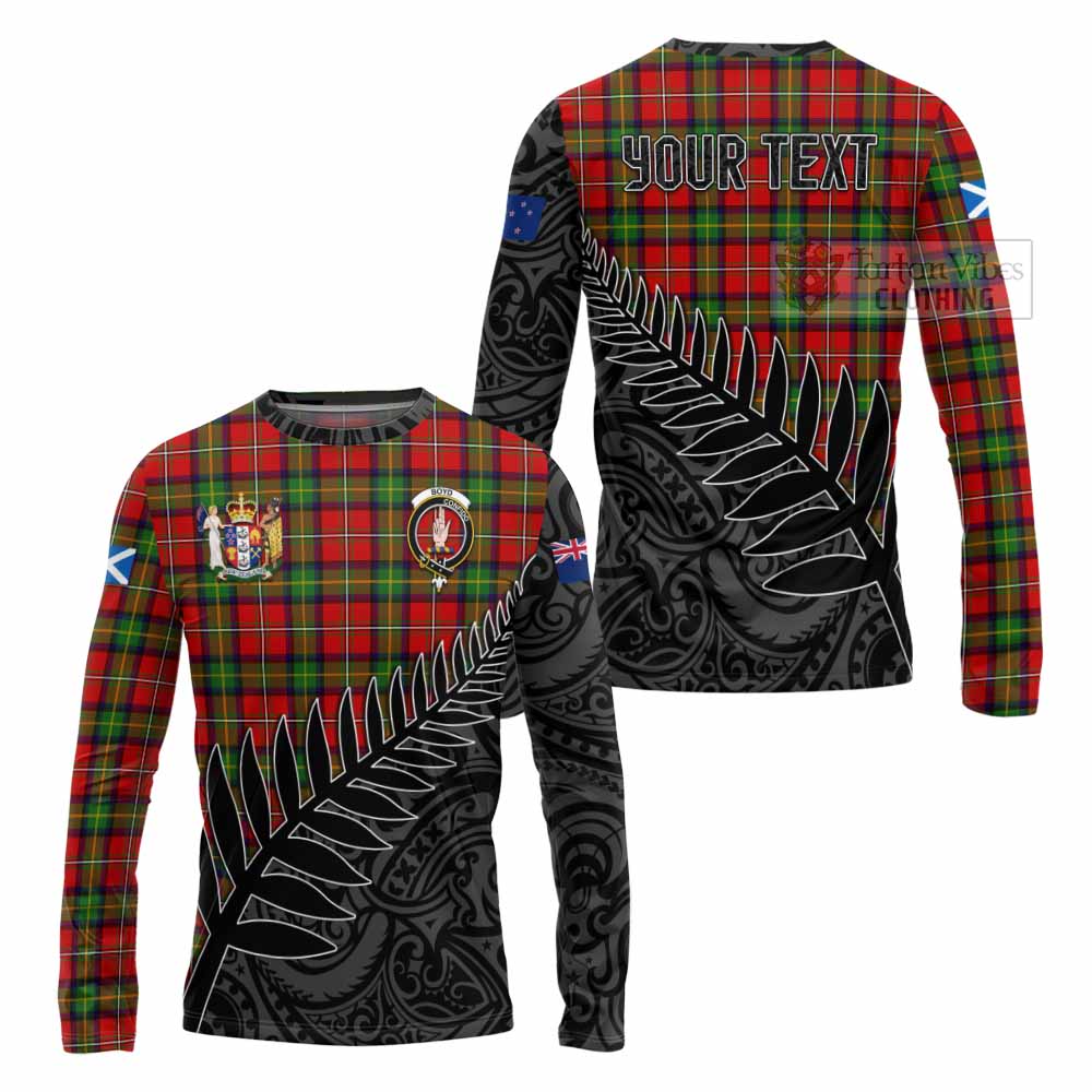 Tartan Vibes Clothing Boyd Crest Tartan Long Sleeve T-Shirt with New Zealand Silver Fern Half Style