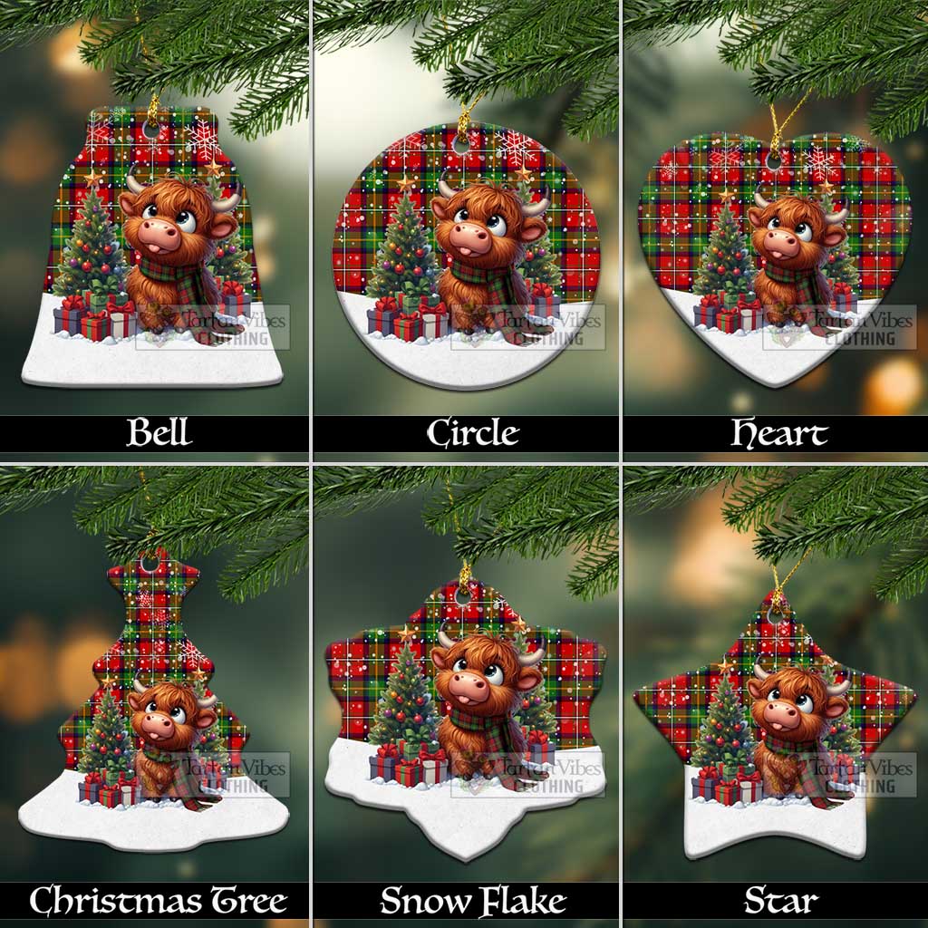 Tartan Vibes Clothing Boyd Tartan Christmas Ceramic Ornament with Adorable Highland Coo