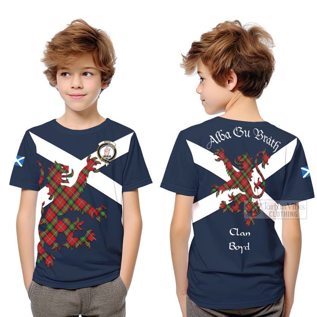 Tartan Vibes Clothing Boyd Tartan Lion Rampant Kid T-Shirt – Proudly Display Your Heritage with Alba Gu Brath and Clan Name