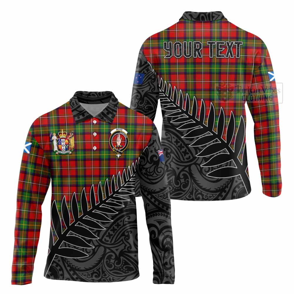 Tartan Vibes Clothing Boyd Crest Tartan Long Sleeve Polo Shirt with New Zealand Silver Fern Half Style