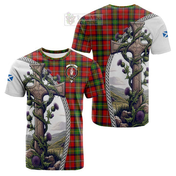 Boyd Tartan Cotton T-shirt with Family Crest and St. Andrew's Cross Accented by Thistle Vines