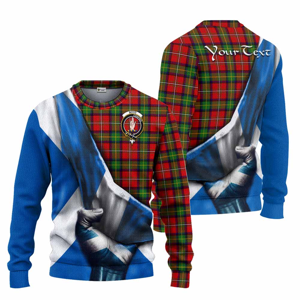 Tartan Vibes Clothing Boyd Tartan Knitted Sweater with Family Crest Scotland Patriotic Style