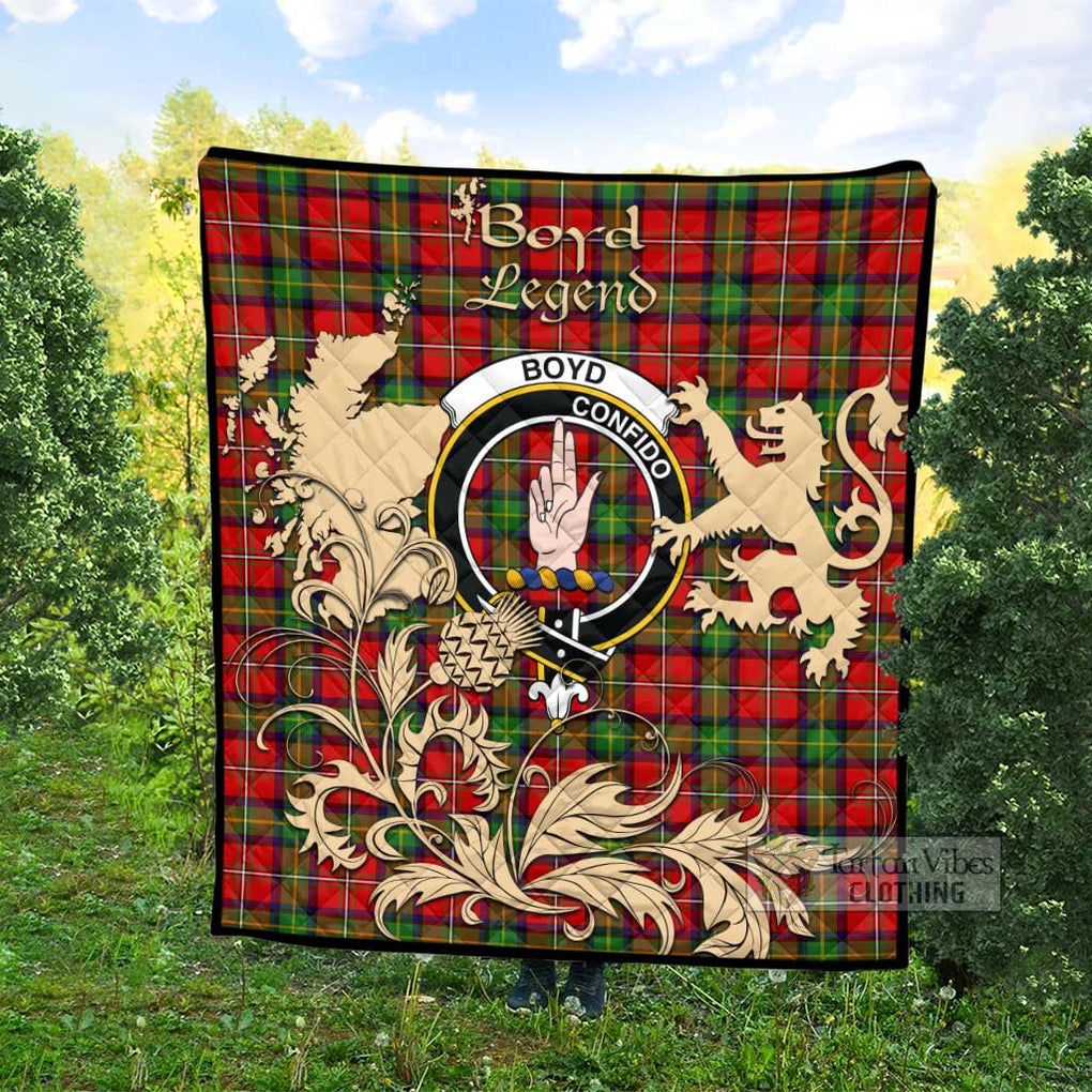 Tartan Vibes Clothing Boyd Tartan Quilt with Family Crest and Scottish Symbol Style