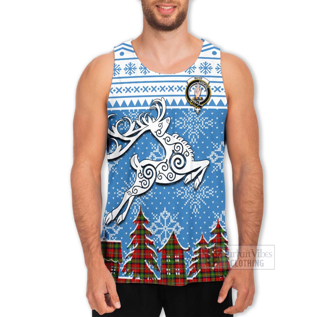 Tartan Vibes Clothing Boyd Clan Christmas Men's Tank Top Celtic Reindeer Style