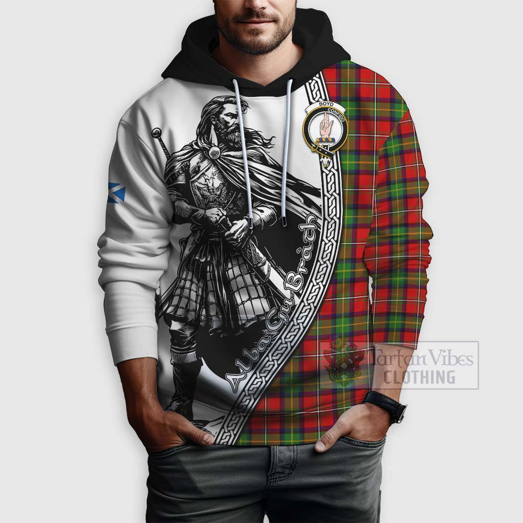 Tartan Vibes Clothing Boyd Tartan Clan Crest Hoodie with Highlander Warrior Celtic Style