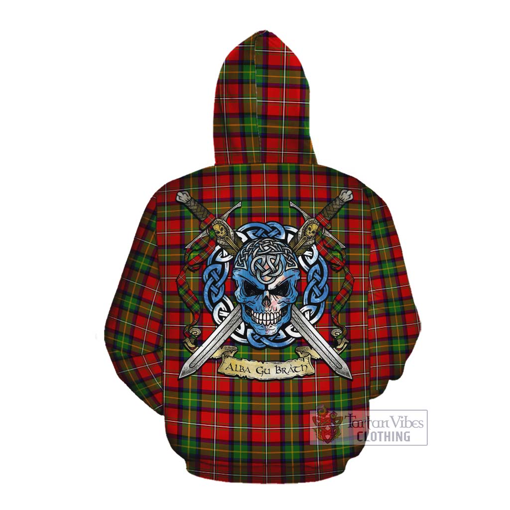 Tartan Vibes Clothing Boyd Tartan Cotton Hoodie with Family Crest Celtic Skull Style