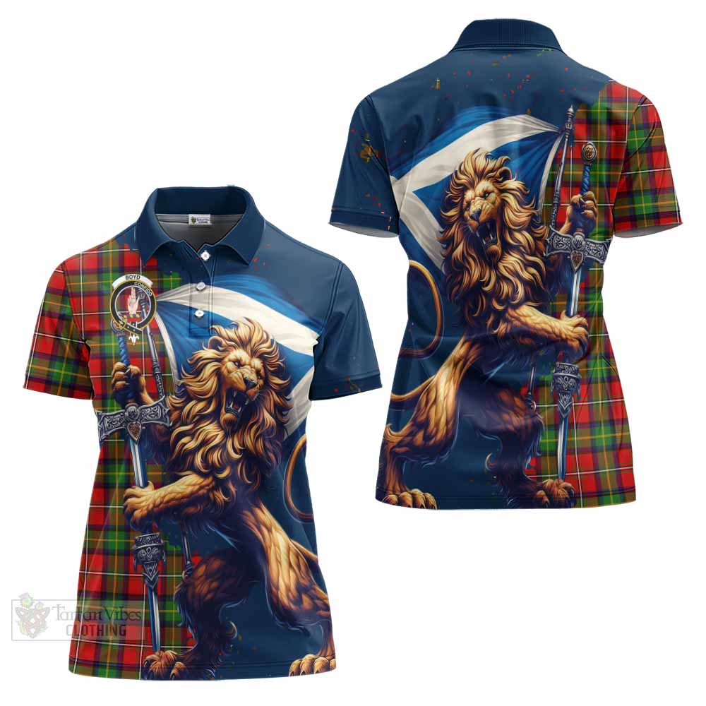 Tartan Vibes Clothing Boyd Tartan Family Crest Women's Polo Shirt with Scottish Majestic Lion