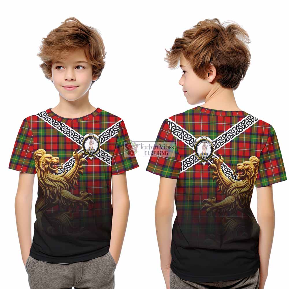 Boyd Crest Tartan Kid T-Shirt with Golden Lion Emblem Celtic Style - Tartan Vibes Clothing