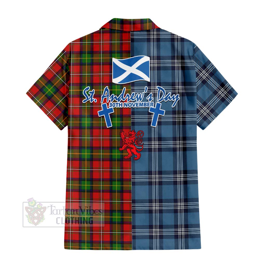 Tartan Vibes Clothing Boyd Tartan Short Sleeve Button Shirt Happy St. Andrew's Day Half Tartan Style