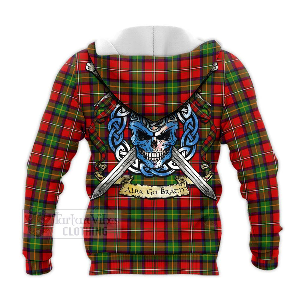 Tartan Vibes Clothing Boyd Tartan Knitted Hoodie with Family Crest Celtic Skull Style