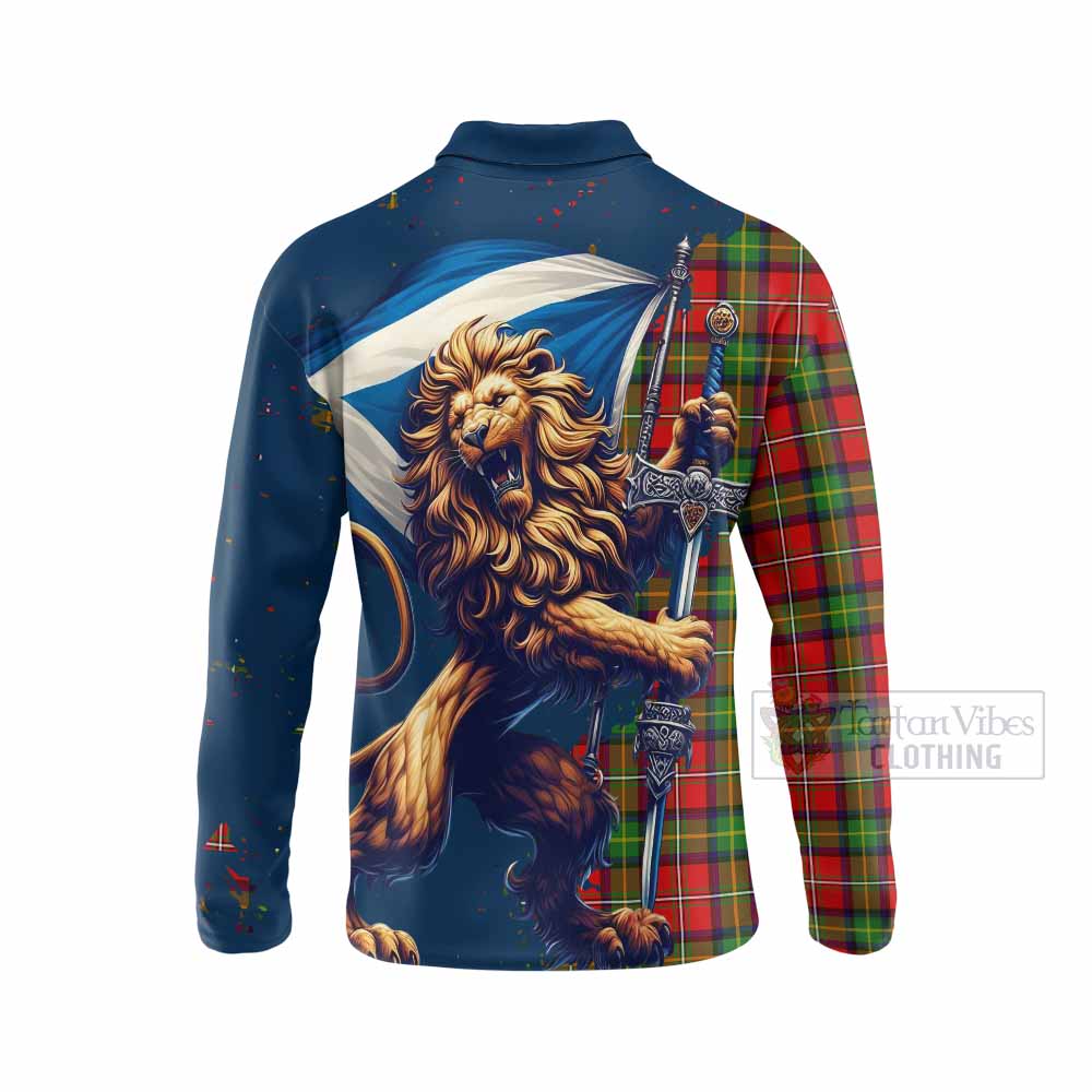 Tartan Vibes Clothing Boyd Tartan Family Crest Long Sleeve Polo Shirt with Scottish Majestic Lion