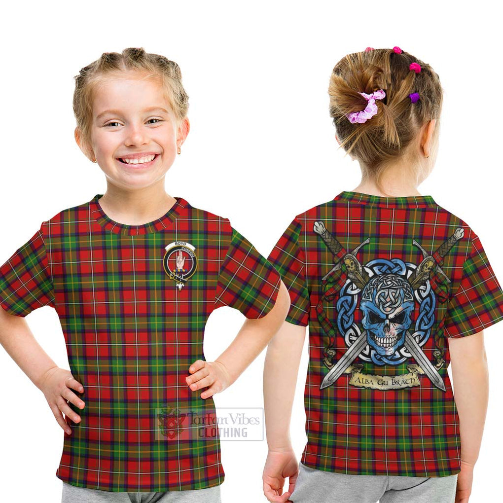 Boyd Tartan Kid T-Shirt with Family Crest Celtic Skull Style - Tartan Vibes Clothing