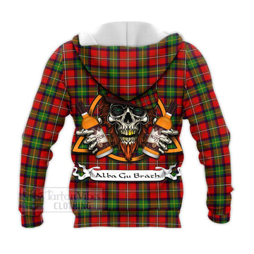 Boyd Tartan Knitted Hoodie with Family Crest and Bearded Skull Holding Bottles of Whiskey