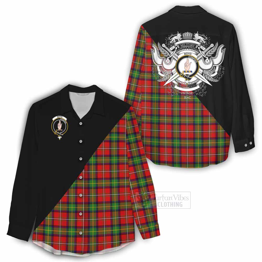 Tartan Vibes Clothing Boyd Tartan Women's Casual Shirt with Family Crest and Military Logo Style