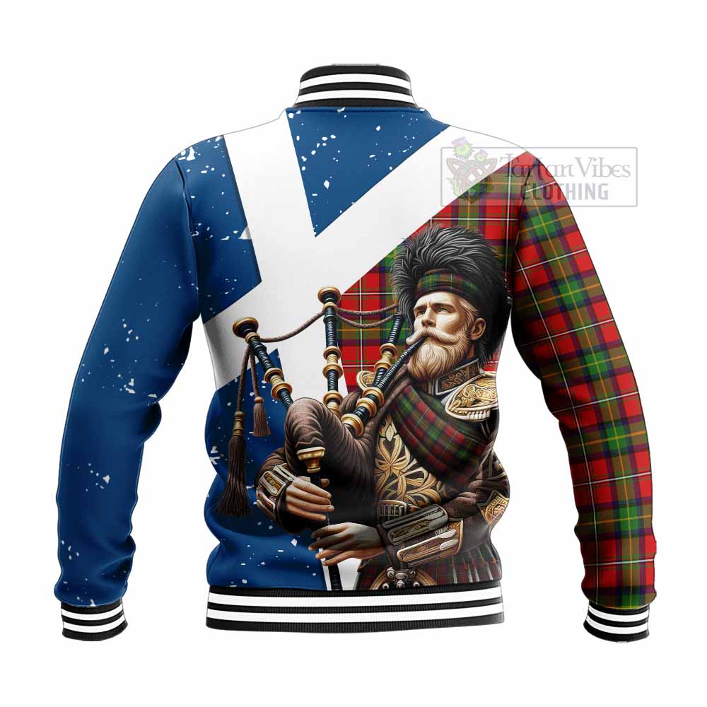 Tartan Vibes Clothing Boyd Tartan Baseball Jacket with Family Crest Scottish Bagpiper Vibes